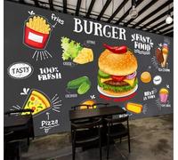 XLMING Tableau Noir Dessiné À La Main Nourriture Burgers Pizza 3D Papier Peint Premium Texturé Soie Bureau Salle à Manger Salon Chambre Coucher Canapé TV Mur-250cm×170cm