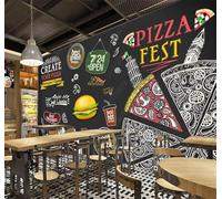 XLMING Tableau Noir Dessiné À La Main Nourriture Hamburger Pizza 3D Papier Peint Luxe Décoration Manger Adulte Intérieure Salon Canapé Chambre Fond TV Mur-200cm×140cm