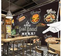 XLMING Tableau Noir Dessiné À La Main Nourriture Hamburgers Pizza 3D Papier Peint Premium Texturé Soie Bureau Salle à Manger Salon Chambre Coucher Canapé TV Mur-300cm×210cm