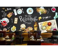 XLMING Tableau Noir Dessiné À La Main Pain Alimentation Créatif Papier Peint 3D Soie De Luxe Intissé Bureau Salle à Manger Canapé Chambre Salon TV Mural Décoratif-150cm×105cm