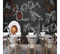 XLMING Tableau Noir Dessiné À La Main Plantes Café Grains De Café Papier Peint 3D Soie De Luxe Intissé Bureau Salle à Manger Canapé Chambre Salon TV Mural Décoratif-200cm×140cm