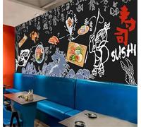 XLMING Tableau Noir Dessiné À La Main Représentant Un Restaurant De Sushis 3D Papier Peint Luxe Décoration Manger Adulte Intérieure Salon Canapé Chambre Fond TV Mur-430cm×300cm