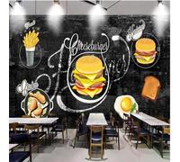 XLMING Tableau Noir Nourriture Hamburgers Frites Créatif Papier Peint 3D Soie De Luxe Intissé Bureau Salle à Manger Canapé Chambre Salon TV Mural Décoratif-430cm×300cm