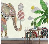 XLMING Thaïlande Éléphant Original Artistique Dessin À La Main 3D Papier Peint Texture Soyeuse Intissé Salle à Manger Bureau D'étude Canapé Chambre Salon TV Mur-350cm×256cm