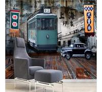 XLMING Trams Vintage Nostalgie Voitures Architecture Rue 3D Papier Peint Premium Texturé Soie Bureau Salle à Manger Salon Chambre Coucher Canapé TV Mur-300cm×210cm