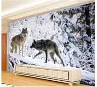 XLMING Tridimensionnel Animal Loup Forêt Paysage Enneigé 3D Papier Peint Luxe Décoration Manger Adulte Intérieure Salon Canapé Chambre Fond TV Mur-150cm×105cm