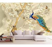XLMING Tridimensionnel Arbres Paons Fleurs Petits Oiseaux 3D Papier Peint Luxe Décoration Manger Adulte Intérieure Salon Canapé Chambre Fond TV Mur-400cm×280cm