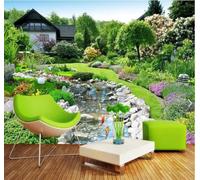 XLMING Tridimensionnel Beau Jardin Architecture Petit Poisson 3D Papier Peint Premium Texturé Soie Bureau Salle à Manger Salon Chambre Coucher Canapé TV Mur-350cm×256cm