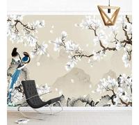 XLMING Tridimensionnel Branches Blanc Fleurs Petits Oiseaux 3D Papier Peint Luxe Décoration Manger Adulte Intérieure Salon Canapé Chambre Fond TV Mur-200cm×140cm