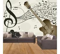 XLMING Tridimensionnel Musique Notes De Musique Guitare Art Papier Peint 3D Soie De Luxe Intissé Bureau Salle à Manger Canapé Chambre Salon TV Mural Décoratif-350cm×256cm