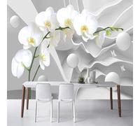 XLMING Tridimensionnel Relief Papillon Blanc Fleurs 3D Papier Peint Luxe Décoration Manger Adulte Intérieure Salon Canapé Chambre Fond TV Mur-400cm×280cm