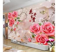 XLMING Tridimensionnel Rose Fleurs Oiseaux Petits Poissons 3D Papier Peint Luxe Décoration Manger Adulte Intérieure Salon Canapé Chambre Fond TV Mur-400cm×280cm