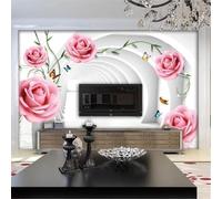 XLMING Tridimensionnel Tunnel Papillon Rose Fleurs 3D Papier Peint Luxe Décoration Manger Adulte Intérieure Salon Canapé Chambre Fond TV Mur-430cm×300cm