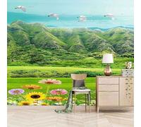 XLMING Tridimensionnel Vert Sommets Montagneux Fleurs Oiseaux En Vol 3D Papier Peint Premium Texturé Soie Bureau Salle à Manger Salon Chambre Coucher Canapé TV Mur-430cm×300cm