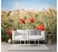 XLMING Trois Dimensions Blé Vert Fleurs Rouges 3D Papier Peint Premium Texturé Soie Bureau Salle à Manger Salon Chambre Coucher Canapé TV Mur-200cm×140cm