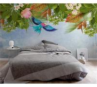 XLMING Tropical Flavour Plants Leaves Pink Birds And Flowers 3D Papier Peint Texture Soyeuse Intissé Salle à Manger Bureau D'étude Canapé Chambre Salon TV Mur-150cm×105cm
