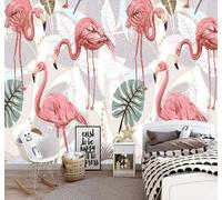XLMING Tropical Palmier Végétal Flamant Rose Feuille De Bananier 3D Papier Peint Texture Soyeuse Intissé Salle à Manger Bureau D'étude Canapé Chambre Salon TV Mur-300cm×210cm