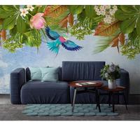 XLMING Tropical Winds Plants Leaves Pink Birds And Flowers Papier Peint 3D Soie De Luxe Intissé Bureau Salle à Manger Canapé Chambre Salon TV Mural Décoratif-400cm×280cm