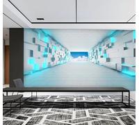 XLMING Tunnel Bleu Abstrait Extension Spatiale Esthétique Technologique 3D Papier Peint Luxe Décoration Manger Adulte Intérieure Salon Canapé Chambre Fond TV Mur-350cm×256cm