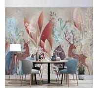 XLMING Œuvre D'Art Créative Représentant Des Plantes Colorées Et Des Élans 3D Papier Peint Texture Soyeuse Intissé Salle à Manger Bureau D'étude Canapé Chambre Salon TV Mur-430cm×300cm