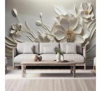 XLMING Œuvre D'Art Minimaliste En Relief Blanche Florale 3D Papier Peint Texture Soyeuse Intissé Salle à Manger Bureau D'étude Canapé Chambre Salon TV Mur-400cm×280cm
