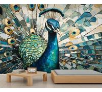 XLMING Œuvre D'Art Rétro Représentant Un Paon Coloré Peint À La Main 3D Papier Peint Premium Texturé Soie Bureau Salle à Manger Salon Chambre Coucher Canapé TV Mur-200cm×140cm