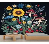 XLMING Vert Botanique Coloré Floral Champignons 3D Papier Peint Premium Texturé Soie Bureau Salle à Manger Salon Chambre Coucher Canapé TV Mur-250cm×170cm