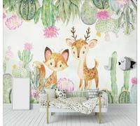 XLMING Vert Plantes Cactus Fleurs Faon 3D Papier Peint Premium Texturé Soie Bureau Salle à Manger Salon Chambre Coucher Canapé TV Mur-300cm×210cm