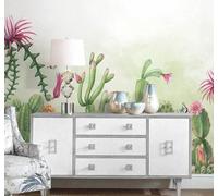 XLMING Vert Plantes Cactus Fleurs Papillons 3D Papier Peint Premium Texturé Soie Bureau Salle à Manger Salon Chambre Coucher Canapé TV Mur-350cm×256cm