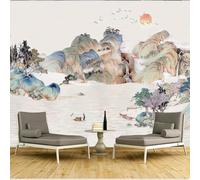 XLMING Vibrant Lavis D'Encre Paysage Lever Du Soleil Oiseaux En Vol 3D Papier Peint Premium Texturé Soie Bureau Salle à Manger Salon Chambre Coucher Canapé TV Mur-150cm×105cm