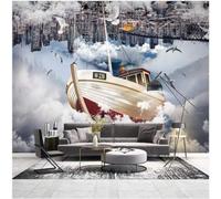 XLMING Ville Architecture Navigation Nuages Blancs Ciel Grand Bateau 3D Papier Peint Premium Texturé Soie Bureau Salle à Manger Salon Chambre Coucher Canapé TV Mur-400cm×280cm