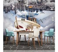 XLMING Ville Architecture Navigation Nuages Blancs Ciel Grand Bateau 3D Papier Peint Texture Soyeuse Intissé Salle à Manger Bureau D'étude Canapé Chambre Salon TV Mur-200cm×140cm