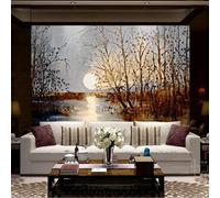 XLMING Vintage Art Abstract Sunset Forest River 3D Papier Peint Texture Soyeuse Intissé Salle à Manger Bureau D'étude Canapé Chambre Salon TV Mur-300cm×210cm