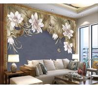 XLMING Vintage Art Line Lotus Leaf Watercolour Lotus Flower Bird Papier Peint 3D Soie Texturée Haut De Gamme Salon Canapé Chambre À Coucher Salle Manger Murale-400cm×280cm