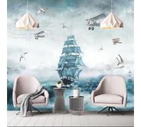XLMING Vintage Art Sailboat Sea Aircraft Birds 3D Papier Peint Texture Soyeuse Intissé Salle à Manger Bureau D'étude Canapé Chambre Salon TV Mur-300cm×210cm