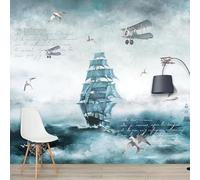 XLMING Vintage Art Sailboat Sea Aircraft Birds Papier Peint 3D Soie De Luxe Intissé Bureau Salle à Manger Canapé Chambre Salon TV Mural Décoratif-430cm×300cm