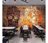 XLMING Vintage Art Tridimensionnel Graffiti Tête Humaine Mur De Briques Papier Peint 3D Soie Texturée Haut De Gamme Salon Canapé Chambre À Coucher Salle Manger Murale-350cm×256cm