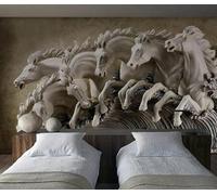 XLMING Vintage Cubic Relief Animal White Horse Art 3D Papier Peint Luxe Décoration Manger Adulte Intérieure Salon Canapé Chambre Fond TV Mur-350cm×256cm