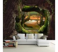 XLMING Vintage Forest Cave Stone Walls Twilight Grandview 3D Papier Peint Texture Soyeuse Intissé Salle à Manger Bureau D'étude Canapé Chambre Salon TV Mur-350cm×256cm