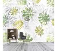 XLMING Vintage Fresh Green Plants Leaves Hand Drawn Papier Peint 3D Soie Texturée Haut De Gamme Salon Canapé Chambre À Coucher Salle Manger Murale-300cm×210cm