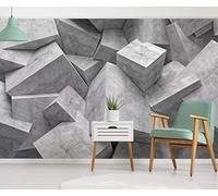 XLMING Vintage Gris Cubique Géométrique Maçonnerie Industrielle 3D Papier Peint Texture Soyeuse Intissé Salle à Manger Bureau D'étude Canapé Chambre Salon TV Mur-350cm×256cm