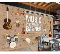 XLMING Vintage Hand Painted Art Guitar Instrumental Music Papier Peint 3D Soie Texturée Haut De Gamme Salon Canapé Chambre À Coucher Salle Manger Murale-350cm×256cm