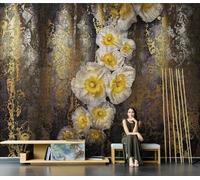 XLMING Vintage Hand Painted Doodle Art White Flower Papier Peint 3D Soie Texturée Haut De Gamme Salon Canapé Chambre À Coucher Salle Manger Murale-300cm×210cm