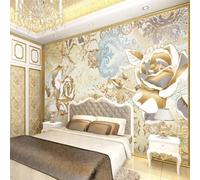 XLMING Vintage Luxury Golden Rose Geometric Pattern Papier Peint 3D Soie Texturée Haut De Gamme Salon Canapé Chambre À Coucher Salle Manger Murale-350cm×256cm