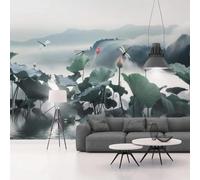 XLMING Vintage Nostalgie Peint À La Main Étang Lotus Brumeux 3D Papier Peint Premium Texturé Soie Bureau Salle à Manger Salon Chambre Coucher Canapé TV Mur-250cm×170cm
