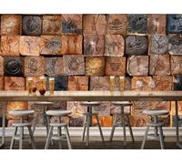 XLMING Vintage Stereo Nostalgia Wooden Block Wooden Pattern 3D Papier Peint Premium Texturé Soie Bureau Salle à Manger Salon Chambre Coucher Canapé TV Mur-430cm×300cm