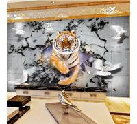 XLMING Vintage Tridimensionnel Tigre Féroce Mur Brisé Oiseau Volant 3D Papier Peint Texture Soyeuse Intissé Salle à Manger Bureau D'étude Canapé Chambre Salon TV Mur-350cm×256cm