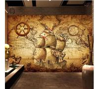 XLMING Vintage Voiliers Carte Du Monde Océan 3D Papier Peint Luxe Décoration Manger Adulte Intérieure Salon Canapé Chambre Fond TV Mur-300cm×210cm