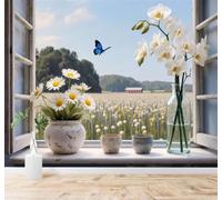 XLMING Vitrine Orchidée Papillon Bleu Paysage Champêtre 3D Papier Peint Texture Soyeuse Intissé Salle à Manger Bureau Canapé Chambre Salon TV Mur-150cm×105cm
