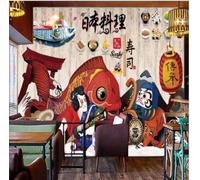 XLMING Woodgrain Sushis Créativité Personnages Personnalité 3D Papier Peint Luxe Décoration Manger Adulte Intérieure Salon Canapé Chambre Fond TV Mur-250cm×170cm